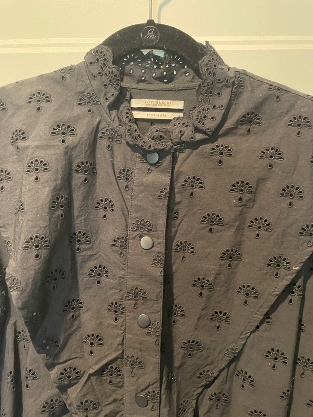 Scotch & Soda Charcoal Eyelet Button-Front Blouse - new with tags